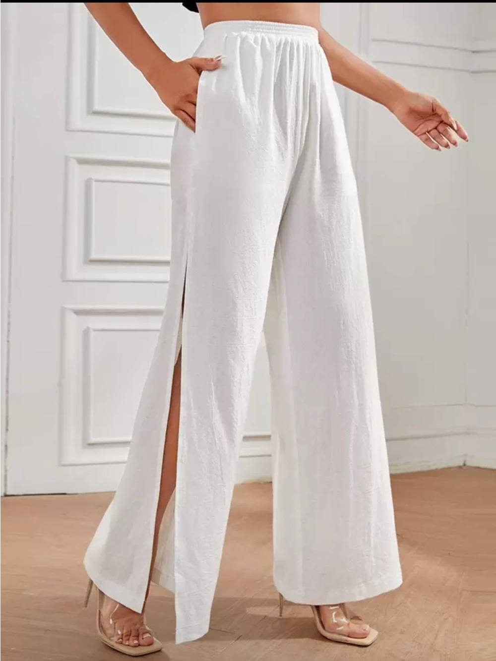 Women’s Wide-Leg Split Hem Pants - White